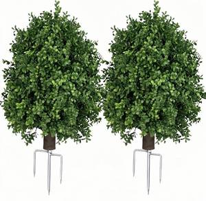 lot 9867 image: QIANYUN Boxwood Topiary Bush �� Artificial Shrubs for Outdoors, Artificial Boxwood Topiary Ball Tree, UV Resistant Evergreen for Front Porch, Garden, Yard & Balcony Decor