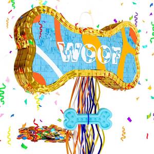 lot 9868 image: MUWOOB Dog Bone Pinata with Pull Strings - Puppy Birthday Party Decorations  Dog Themed Party Supplies, Blue (16.5x9x3)