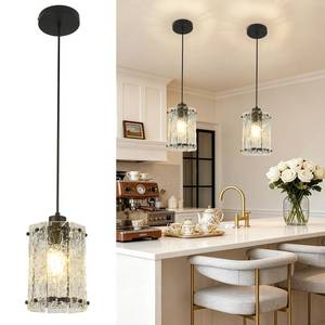lot 9870 image: RQKUACOB Black Pendant Lights Kitchen Island 1 Pack Modern Water Ripple Glass Pendant Lights Fixtures Round Adjustable Hanging Pendant Lighting for Kitchen Island Dining Room Over Sink Table Entryway