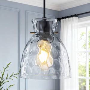 lot 9878 image: 6 Mini Hammered Glass Black Pendant Lights Kitchen Island Lighting 1 Pack