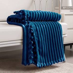 lot 9887 image: DISSA Fleece Blanket Twin Size �� 60x80, Blue - Soft, Plush, Fluffy, Fuzzy, Warm, Cozy �� Perfect Throw for Couch, Bed, Sofa - with Pompom Fringe - Flannel Blanket
