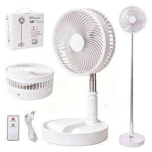 lot 9896 image: LOREAD Portable Desk Fan,Foldable Fan Pedestal Stand Floor Fan with Remote Controller Adjustable Height from 14.2 to 39, 4 Speeds, 7200mAh Rechargeable Telescopic USB Charging