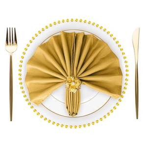 lot 9906 image: SuperO Set of 120 Cloth Napkins 17 x 17 Inch, Polyester Solid Washable Dinner Napkins with Hemmed Edges,Great for Restaurant, Wedding and Party(Gold)