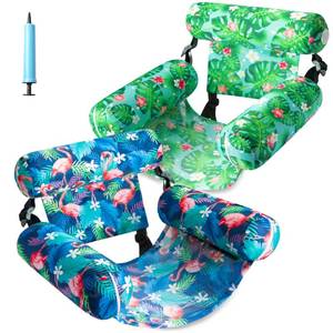 lot 9911 image: FindUWill Inflatable Pool Floats Adult, 2 Pack Pool Float Chair Heavy Duty Floating Lounge Chairs, Pool Floaties for Summer Party, Blow up Rafts for Pool Beach Lake Fun (Green Leaves & Flamingo)