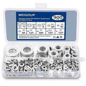 lot 10379 image: WEGOUP 900 Pcs Stainless Steel Flat Washers for Screws, Assorted Sizes