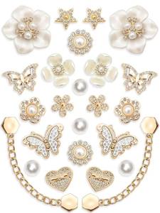 lot 10387 image: Acwenie 24pcs Bling Shoe Charms Set ��Pearl, Plastic Butterfly, Flower & Chain Decorations for Clogs & Sandals �� Cute Accessories for Women & Girls Gift