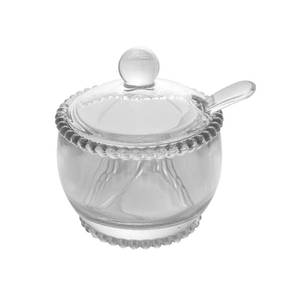 lot 10396 image: WOLFF Pearl Crystal Beaded Sugar Bowl with Lid and Spoon, Clear Crystal Sugar Holder, 6.7 oz Capacity, Dish for Salt Condiments and Spices (Clear, Sugar Bowl)
