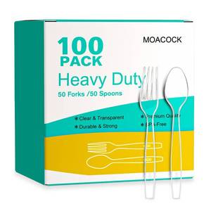 lot 10397 image: MOACOCK 100 Count Plastic Silverware, Heavy Weight Plastic Forks Spoons Disposable Utensils Cutlery Set for Wedding Party Supplies Everyday Use