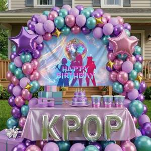 lot 10404 image: Purple green pink Balloon Arch Garland Kit with backdrop Star Kpop letter mylar balloons for kpop music Birthday Decorations Y2K Movies fans Prom Party Supplies