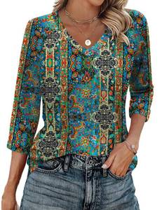 lot 10422 image: Zeagoo Womens Tops 34 Sleeve Boho Blouses V Neck T Shirt Long Sleeved Tops Trendy M