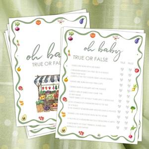lot 10423 image: HandEasy Locally Grown Baby Shower Games, Trivia True Or False Baby Shower Games and Activities,Farmers Market Themed Party Decorations Supplies, 5x7 -25 Pcs -01