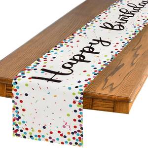 lot 10429 image: Artoid Mode Polka Dot Beige Happy Birthday Table Runner, Seasonal Kitchen Dining Table Decoration for Home Party Decor 13x72 Inch