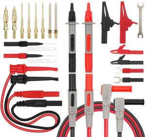 lot 10443 image: SWANLAKE 27-Piece Multimeter Test Leads Set, CAT.III 1000V  CAT.IV 600V Multimeter Probes with Alligator Clips, Needle Probe, Replaceable Probe Accessories, Soft PVC Volt Meter Lead