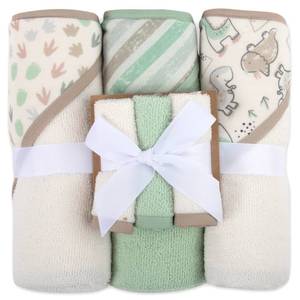lot 10451 image: Hooded Baby Bath Towel and Washcloth 6 Piece Set for Newborns, Infants & Toddlers, Boys & Girls Baby Hooded Towels Set (Dinosaurs & Stripes)