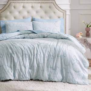 lot 11000 image: Bedsure Dusty Blue Twin XLTwin Comforter Set for Girls, GentleSoft 2 Pieces Bow Comforter with 1 Pillow Sham, Twin Size Bedding Sets for Girls Room Decor Aesthetic Bedroom Decor, 68x88 Inches (Slight Use)
