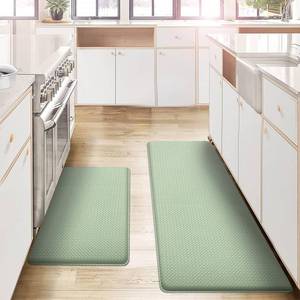 lot 11001 image: AUTODECO Kitchen Mats and Rugs Set of 2 - Cushioned Anti-Fatigue Kitchen Rug for Floor Washable 17x29 17x59, Light Green
