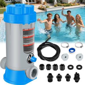 lot 11017 image: RovPool Offline Automatic Pool Chlorinator,9 lbs Pool Chlorine Feeder,Blue (Used) (Damaged)