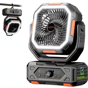 lot 11021 image: OGERY Camping Fan, Portable Fan Rechargeable with 20000mAh Battery, Stepless Speed Control, Fast Charging, Remote & LED Lantern for Tent, Travel, Car Camping, Camping Essentials (Missing Type C Charger )