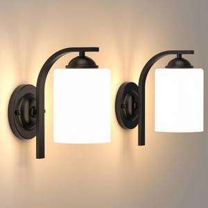 lot 11024 image: Phaosio 2-Pack Wall Sconces for Bedroom and Bathroom, Matte Black Farmhouse Wall Light Fixtures with Glass Shade, Modern Vanity Wall Lamps for Living Room, Hallway, Kitchen