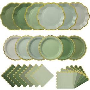 lot 11025 image: Skybooly 144 Pcs 48 Guests Sage Green Paper Plates and Napkins Green Birthday Party Decorations Disposable Tableware 9 Inch 7 Inch Gradient Scalloped Edge Plates for Baby Shower Wedding Bridal