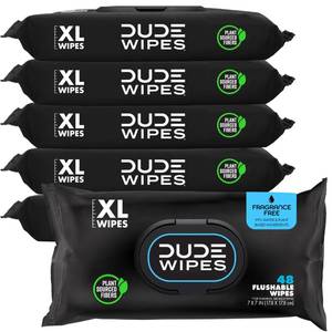 lot 11037 image: DUDE Wipes Unscented Adult Flushable Wet Wipes, Sensitive Skin, 288 Count