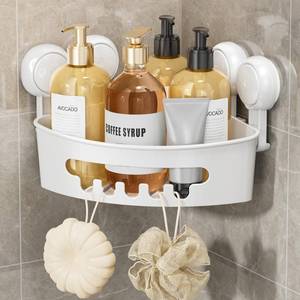 lot 11041 image: LEVERLOC Corner Shower Caddy Suction Cup, Shower Basket Suction Bathroom