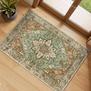 lot 11046 image: RELEANY Washable Area Rug, Small 2x3, BrickBrownGreen