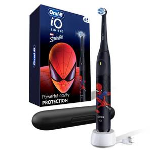 lot 11047 image: Oral-B iO Kids Limited Rechargeable Electric Powered Toothbrush, Spiderman with 1 Gentle Care Brush Head - Automatic Pressure Sensor to Protect Gums - 3 Cleaning Settings - 2 Min Music Timer (Slight Use)