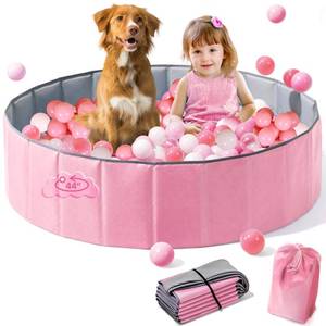 lot 11071 image: Hikiddy Large Ball Pit for Toddlers - 44 in Baby Ball Pit with Pop-Up Playmat, Foldable Kids Ball Pool, Dog Play Pit, Indoor and Outdoor Use, Hold Over 1000 Balls, Balls Not Include (Pink)