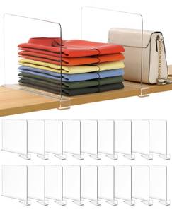 lot 11077 image: Famyards 18 Pack 12 Inches Extra Tall Version Clear Shelf Dividers for Organization, Acrylic Closet Shelf Vertical Shelves Organizer for Bedroom, Kitchen and Office