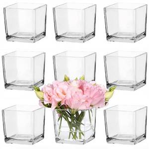 lot 11079 image: CONNOO 9 Pack 4 x 4 x 4 Clear Square Glass Vase for Centerpieces