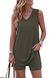 lot 12001 image: PRETTYGARDEN Womens Summer 2 Piece Outfits Short Sets (Army Green,L)
