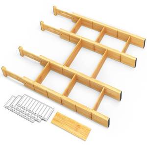 lot 12007 image: SpaceAid Bamboo Drawer Dividers with Inserts and Labels, Kitchen Adjustable Drawer Organizers, Expandable Organization for Home, Office, Dressers, 4 Dividers with 9 Inserts (17-22 Natural)