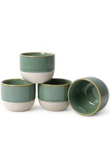lot 12009 image: KERMANDO 4oz Espresso Cups Set of 4, Green Ceramic Demitasse Coffee Cups for Espresso, Latte, Cappuccino �� Two-Tone Stackable Small Mugs for Home, Cafe, Restaurant �� Dishwasher & Microwave Safe