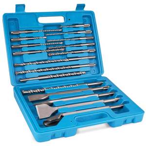 lot 12038 image: Syizyen 17pcs SDS Plus Concrete Masonry Drill Bits and Chisels Set with Storage Case, Carbide-Tipped Drill Bit Set for Concrete, Stone, Brick (Slight Use)