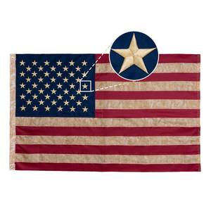 lot 12039 image: Frunke Vintage American Flag 3x5 ft Tea-Stained Embroidered Stars US Flags Distressed Antique Old Glory Flag for 250th Anniversary 4th of July Outside Heavy Duty with 2 Brass Grommets