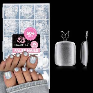lot 12043 image: UNA GELLA Toe Nail Tips 504Pcs - Full Cover Matte Squavol Toe Nails Soft Gel Pre-file Gel Toe Nail Tips For Toe Nail Extensions Home DIY Nail Salon Soak Off 15 Sizes