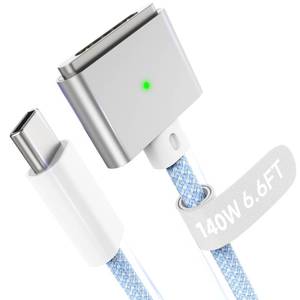 lot 12044 image: Hugener Magnetic 3 Cable USB-C 6.6FT for MacBook Air Pro Charger, L-Blue