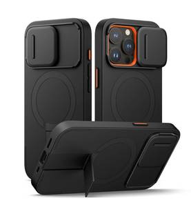 lot 12047 image: SURITCH for iPhone 15 Pro Case with Magnetic Camera Slide Cover and Adjustable Kickstand, Compatible with MagSafe, Shockproof Bumper Case Slim Protective Cover 6.1 Inch, Black (Navy Blue)