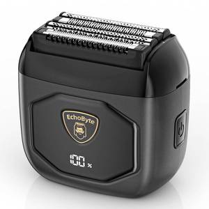 lot 12052 image: EchoByte Full Metal Electric Foil Shaver for Men 4 Floating Blades, IPX7 Waterproof Wet & Dry Mini Razor, 120-Min Runtime USB-C Rechargeable, Quiet Travel Groomer with LED Display (Space Black)