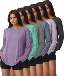 lot 12053 image: Kinglaman 6 Pack Women Workout Tops Gym Shirts Dry Fit UPF 50 Athletic Tee (Only Two)