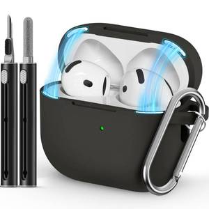 lot 12072 image: Ljusmicker for AirPods 4 Case 2024 with Cleaner Kit,Soft Silicone Protective Cover for Apple AirPods 4th Generation Cases for Women Men,for AirPod 4 Case Accessories with Keychain-Magnetic Black