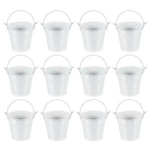 lot 12077 image: PATIKIL 2.7x2.3 Small Metal Buckets with Handle, 12 Pcs Mini Galvanized Bucket Colorful Easter Buckets for Crafts Party Favors Decoration, White