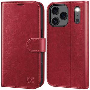 lot 12094 image: OCASE Compatible with iPhone 17 Pro Max Wallet Case, PU Leather Flip Folio Case with Card Holders RFID Blocking Kickstand Shockproof TPU Inner Shell Phone Cover 6.9 Inch 2025, Red