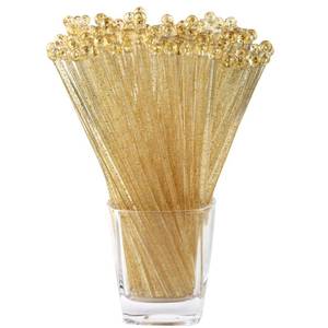 lot 12097 image: Tdfronien 100 Pieces Disposable Plastic Round Top Clear Swizzle Sticks, Crystal Cake Stick, Cocktail Coffee Drink Stirrers 7.24 Inch (Golden)