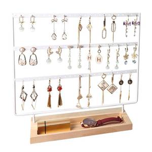 lot 12424 image: sovia Earring Organizer 3-Tier 75 Holes Jewelry Organizer Display Stand,Metal Earring Holder with Wood Basic stand,Necklace holder Storage Tray for Ring,Earrings,Ear Stud,Bracelets(White)