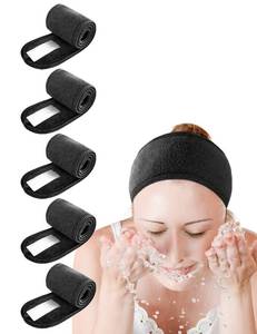 lot 12438 image: EUICAE Spa Headband 5-Pack Black Sweat Head Towel Wraps - Non-slip Stretchable, Washable for Makeup, Face Wash, Facial Treatment, Sports