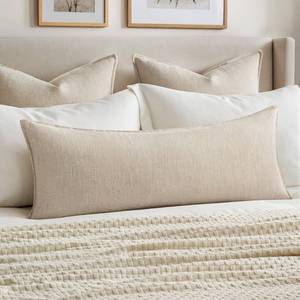 lot 12440 image: MIULEE Decorative Linen Lumbar Pillow Cover 14x36 Inch Natural Beige