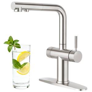 lot 13721 image: CREA 3 Way Kitchen Faucet with Pull Down Sprayer & Water Filter Built-in,Drinking Water Faucet Spout for Bar Sink Purifier Water Filter,Single Hole 2 Handles Brushed Nickel Stainless Steel