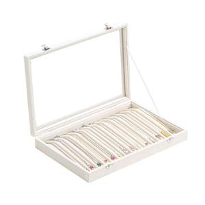 lot 13726 image: Coward 14 Hooks Necklace Storage Tray, Velvet Neckalce Organizer Box with Clear Lid, Pendant Chain Necklace Jewelry Organizer Drawer Tray for Women Girls (Beige)